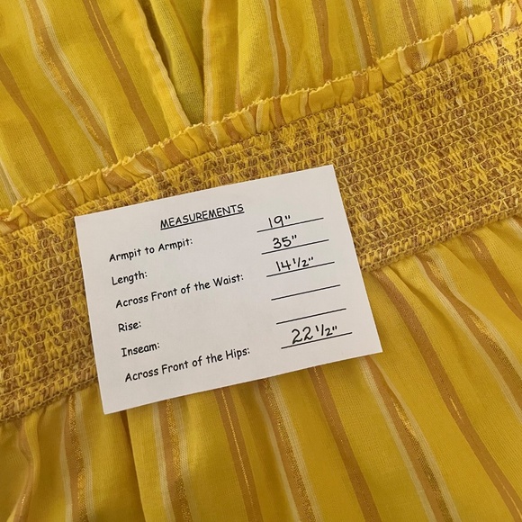 SAYLOR Yellow Metallic Striped Dress Fluttery Smocked Mini Gold Party Medium - Picture 13 of 13